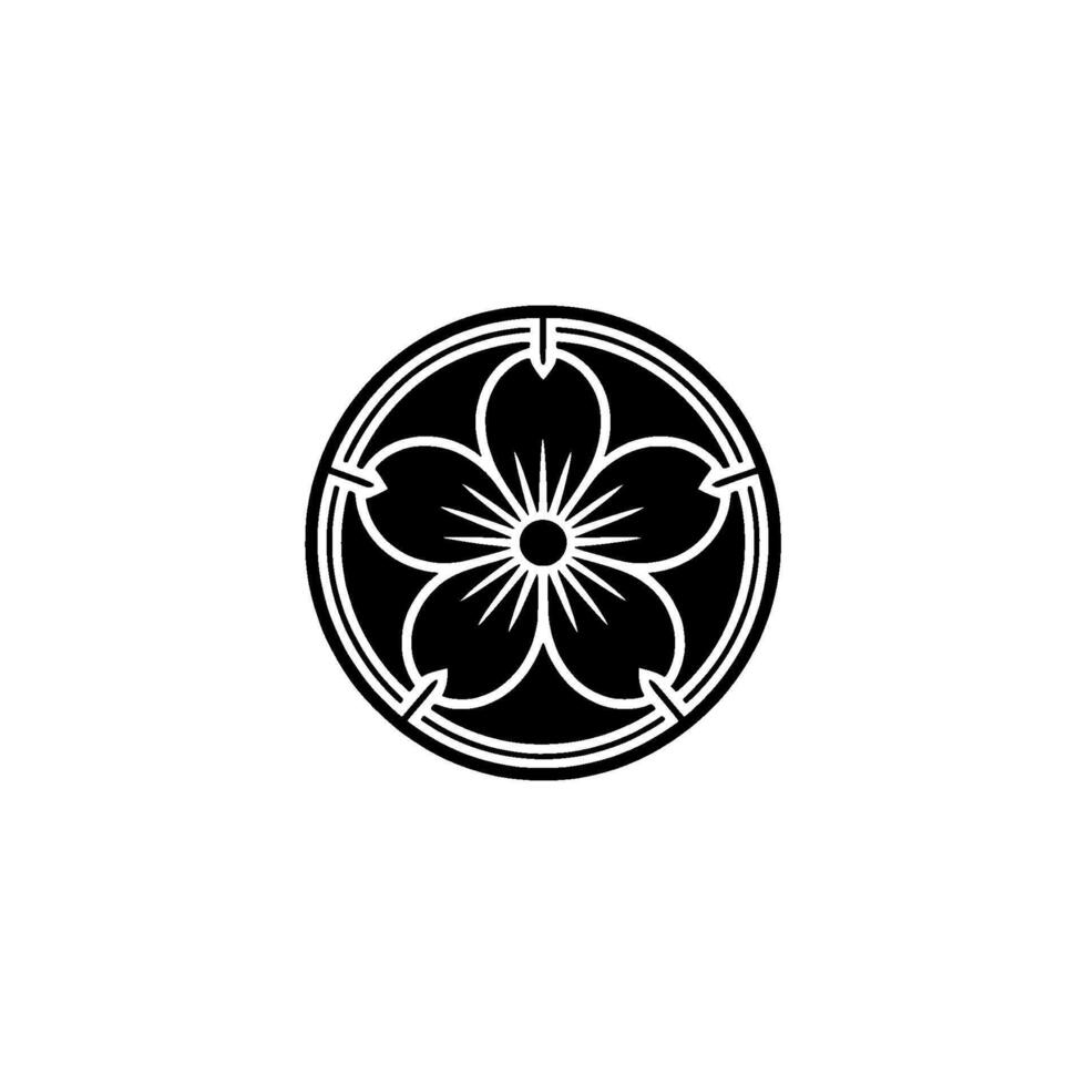 Elegant Black White Floral Crest on White Background. vector