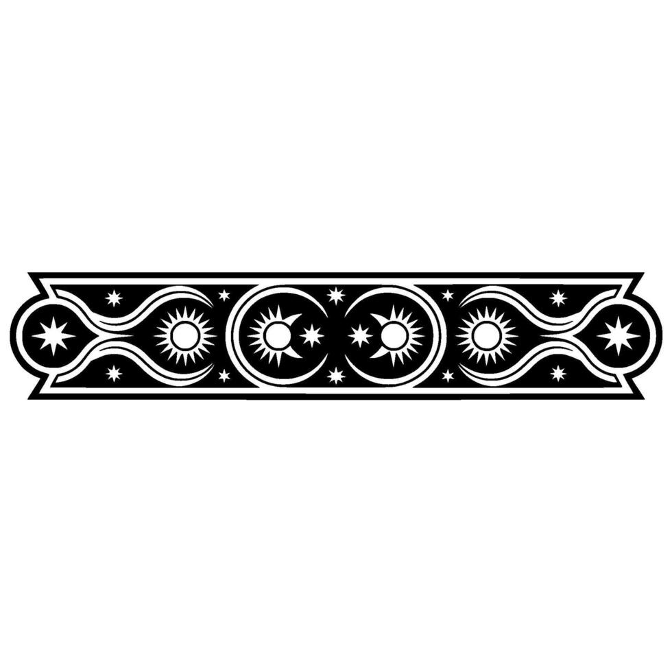 Celestial Border Sun, Moon, and Stars in Elegant Black White. vector