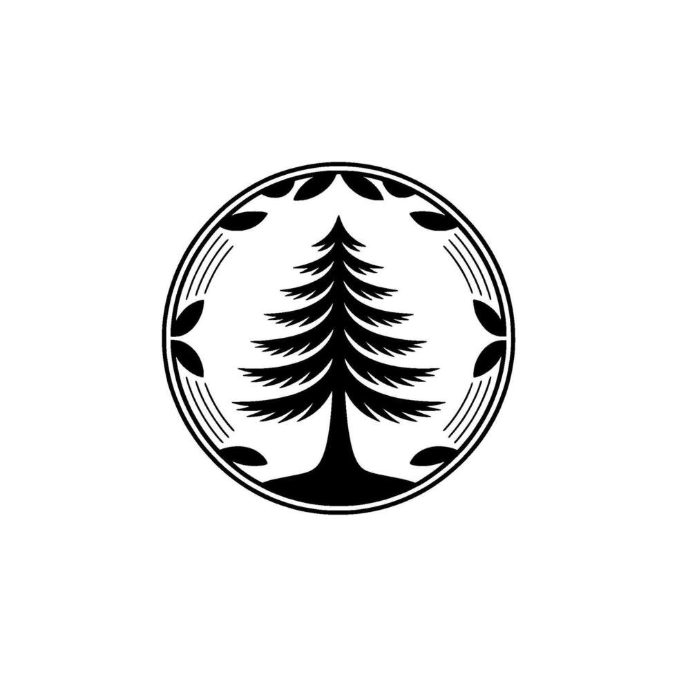 Minimalist Evergreen Tree in a Circular Frame. vector