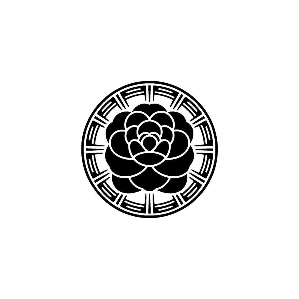 Black White Floral in Circle, Minimalist. vector