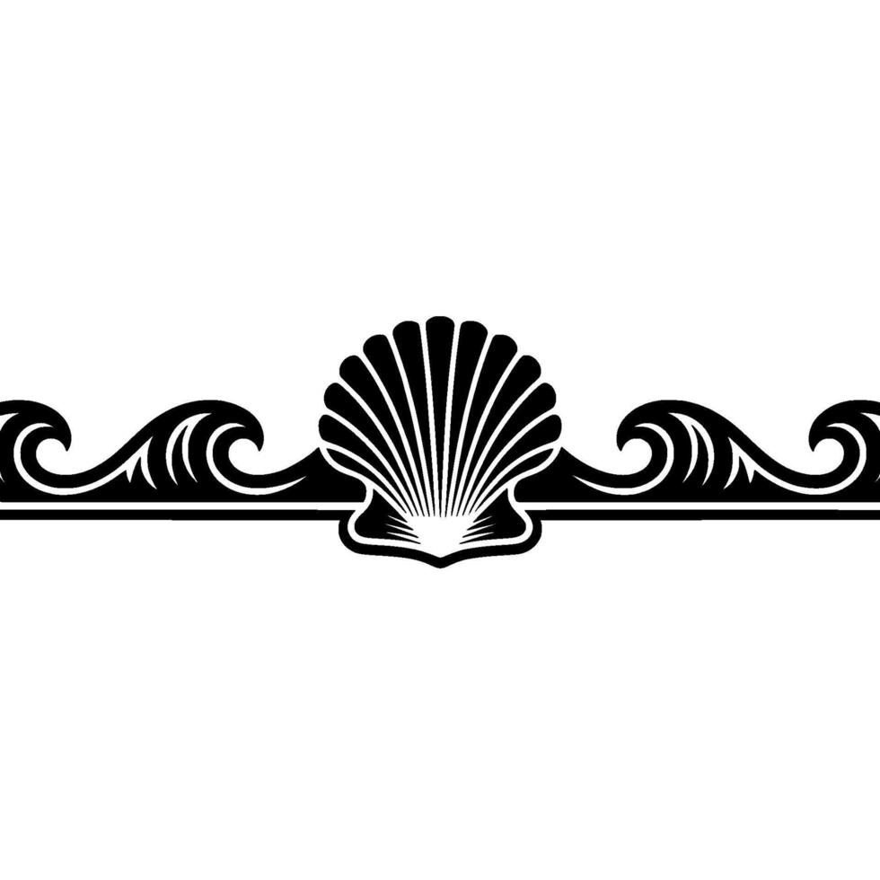 Elegant Shell and Wave Border, Nautical. vector