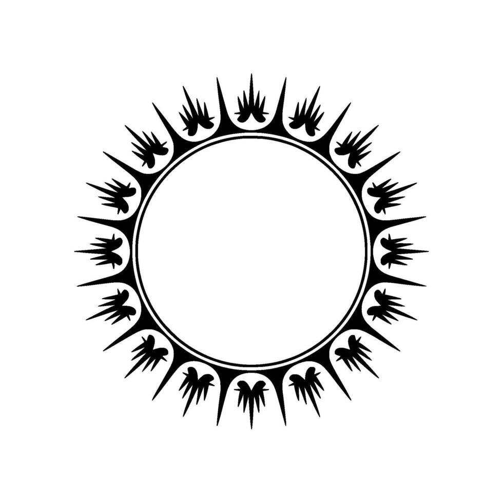 Elegant Black White Circular Ornament, Spiked Sunburst. vector