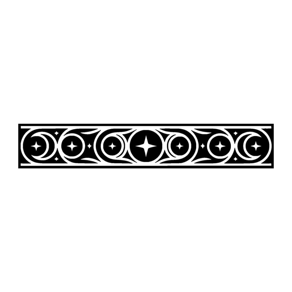 Celestial Border Ornament Crescent Moons, Stars, and Circles, Black and White. vector