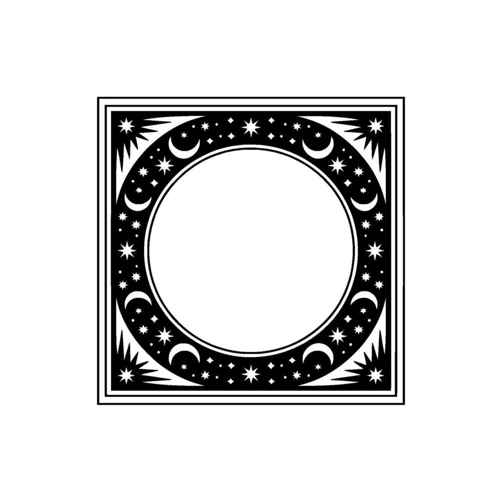 Celestial Frame Black White Moon and Star Ornament on White. vector