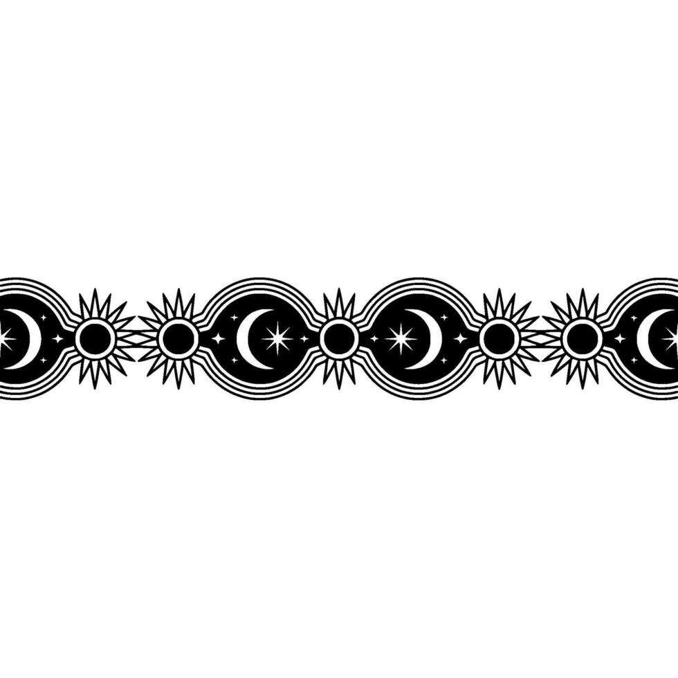 Celestial Border - Sun, Moon, Stars, Minimalist Black White. vector