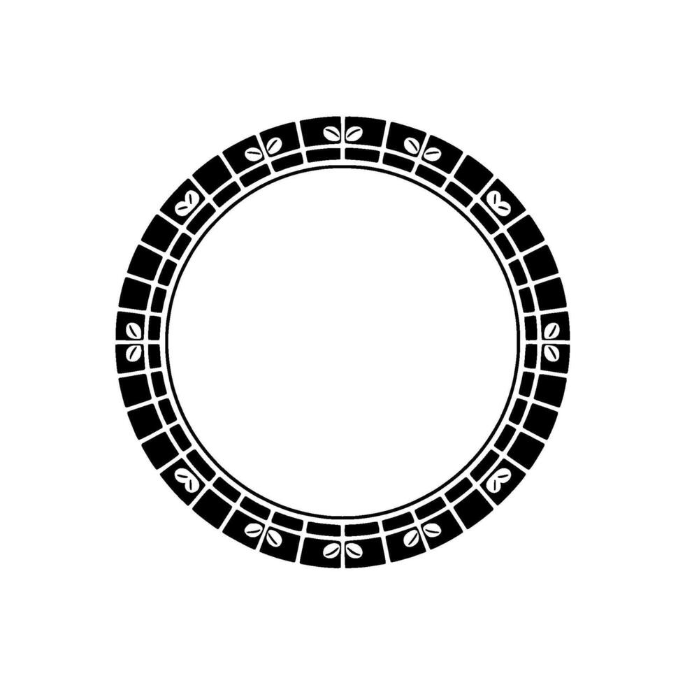 Black White Decorative Circle Border with Coffee Bean Motifs. vector