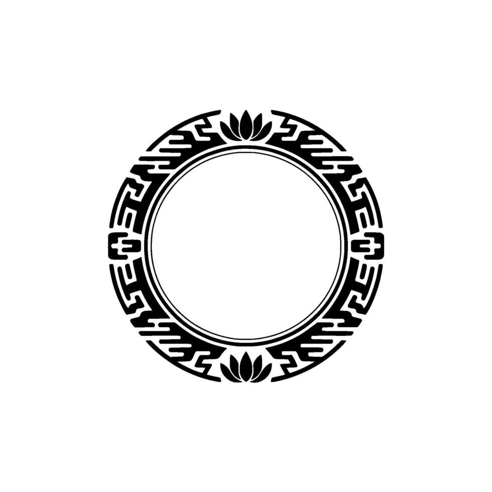 Elegant Black White Circular Frame with Floral Motif - Element. vector