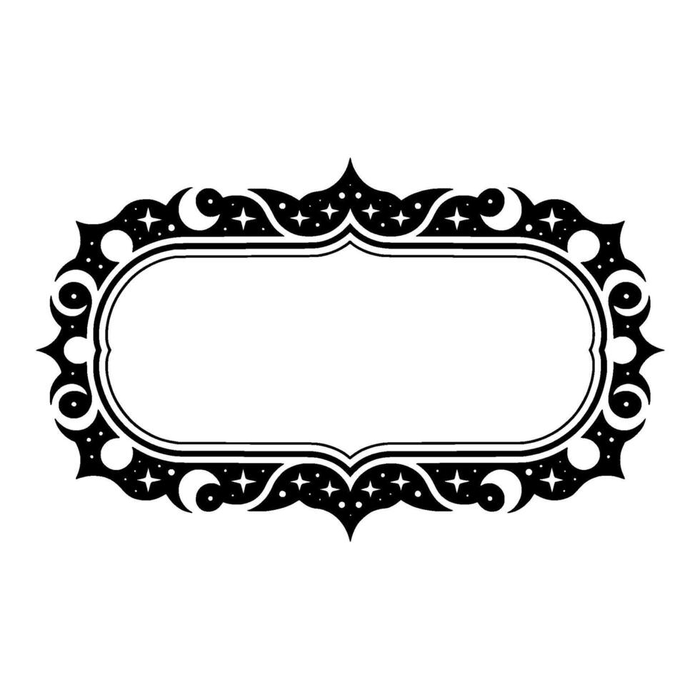 Elegant Black White Ornate Frame with Celestial Details. vector