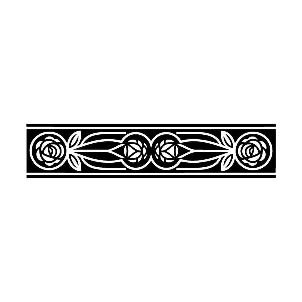 Elegant Black White Floral Border , Art Deco Style. vector