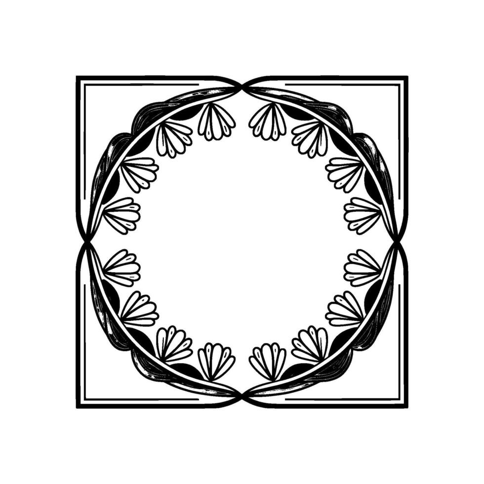 Elegant Floral Frame Black and White Art Deco Border. vector