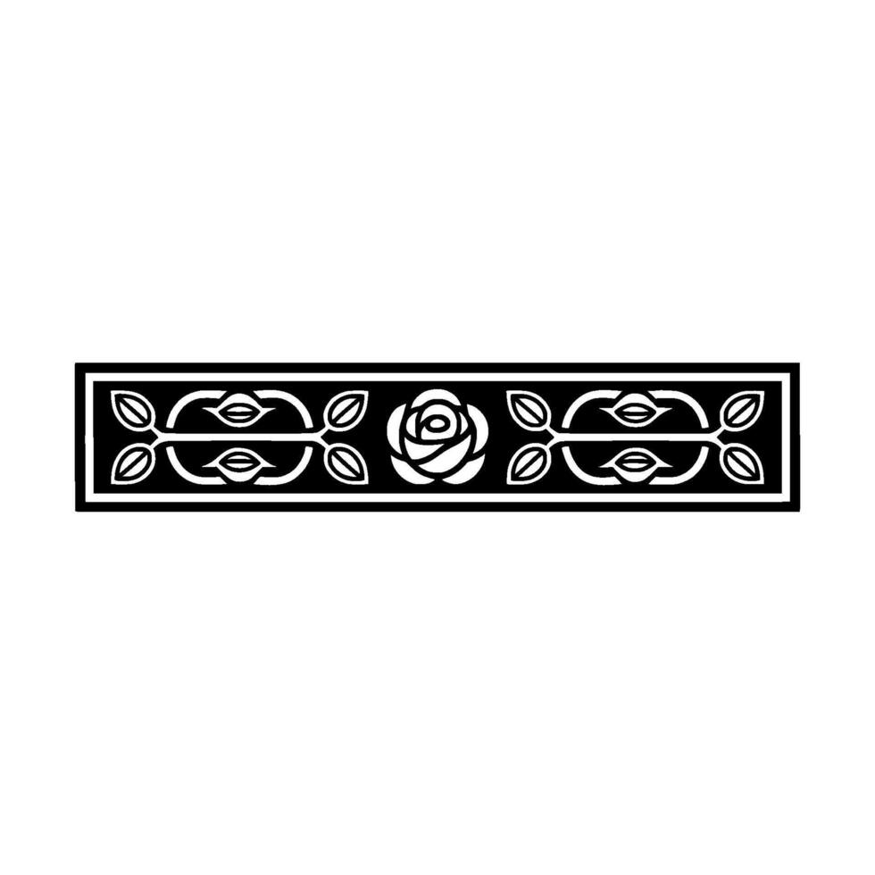 Elegant Floral Border , Rose Leaf in Black and White, Decorative Element. vector