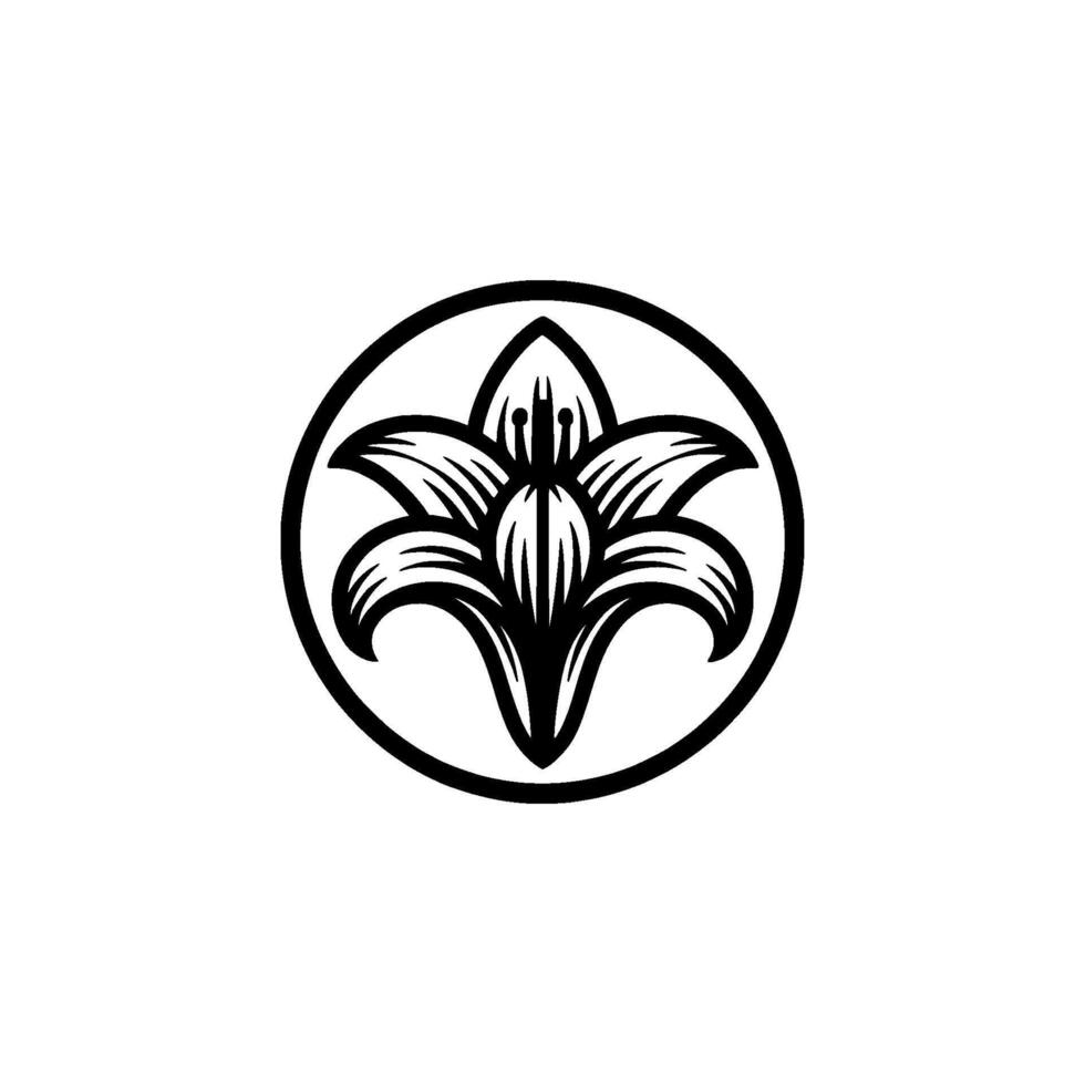 Elegant Black Lily Emblem on White, Floral , Minimalist. vector