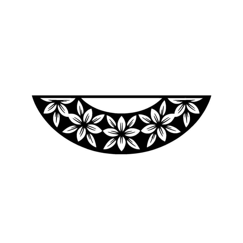 Floral Semicircle Ornament Black and White Decorative. vector