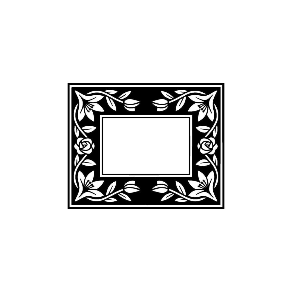 Decorative Floral Frame - Elegant Black White for Labels Invitations. vector