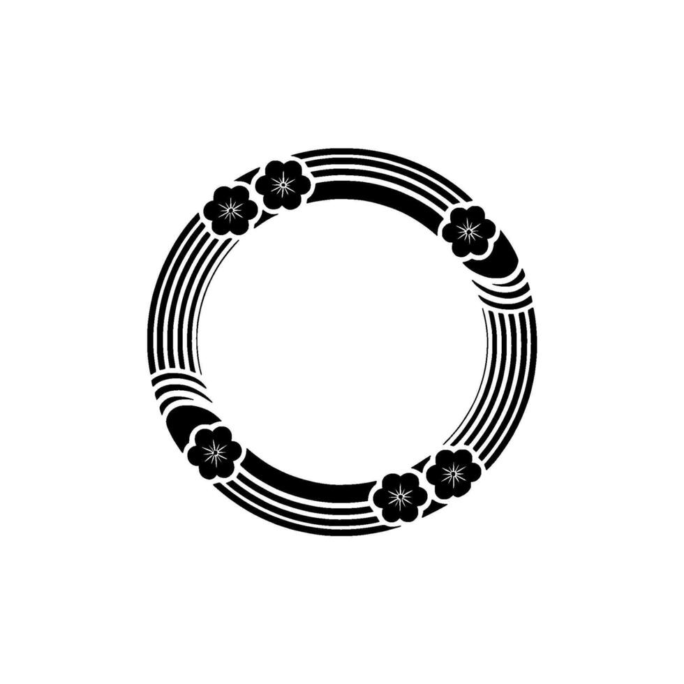 Minimalist Japanese Floral Circle Black White. vector