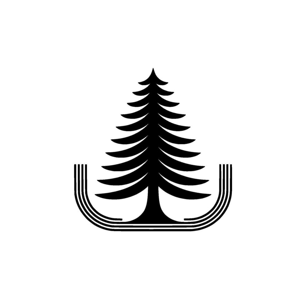 Minimalist Evergreen Tree in Black White. vector