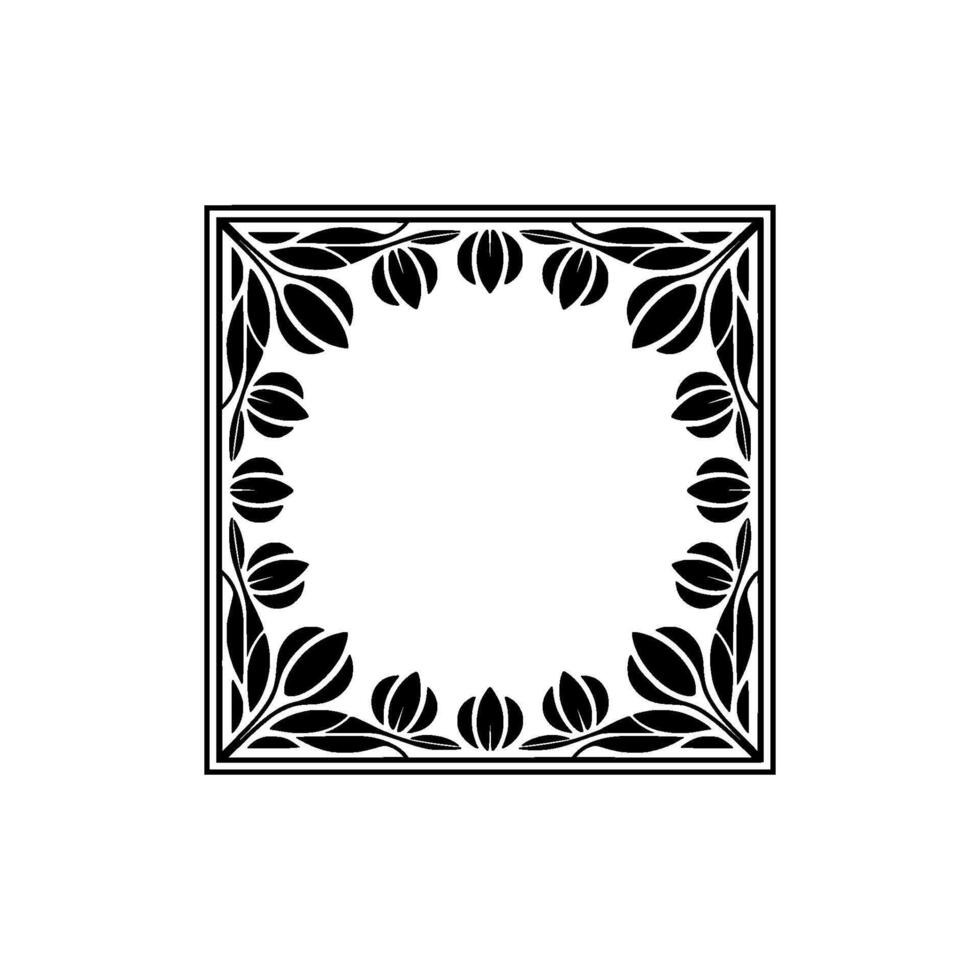 Elegant Black Floral Square Frame - Decorative Border, Illustration. vector