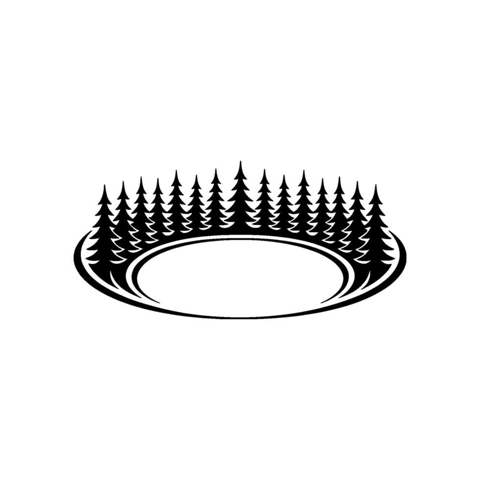 Elegant Forest Crest with Oval Space, Minimalist Black White. vector