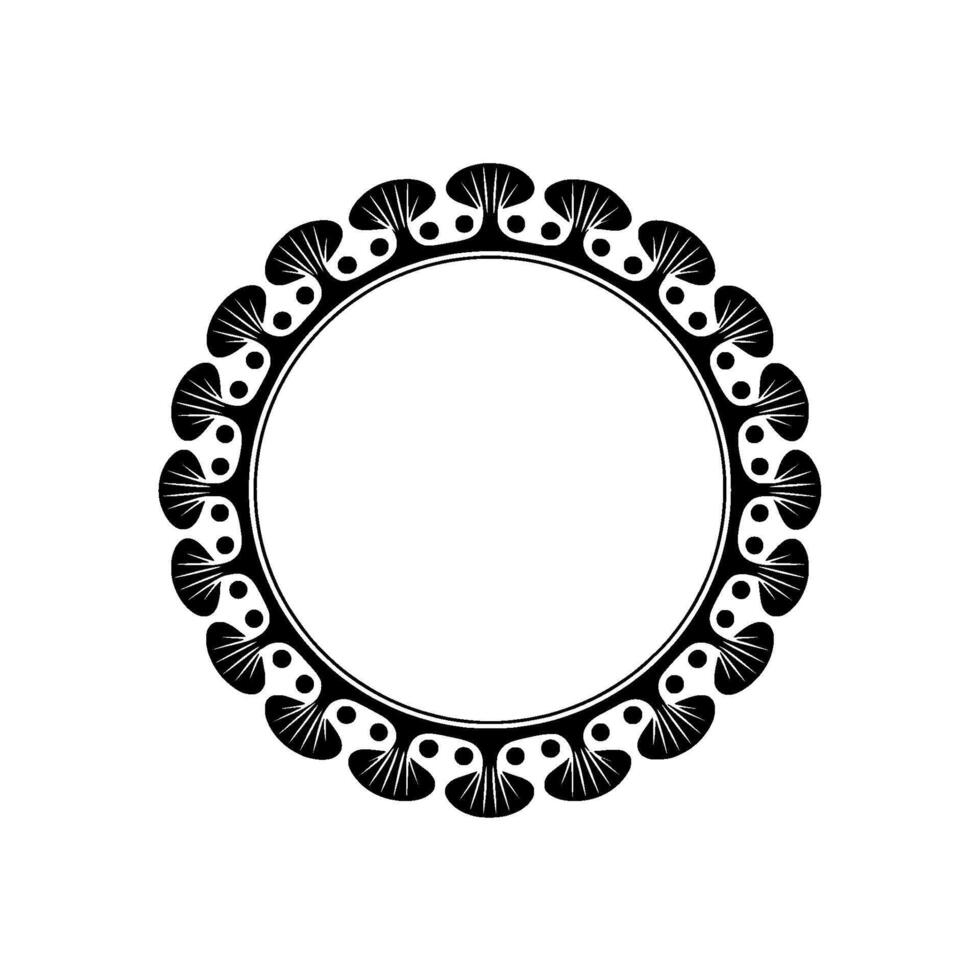 Elegant Black Circle Frame with Fan Motifs on White. vector