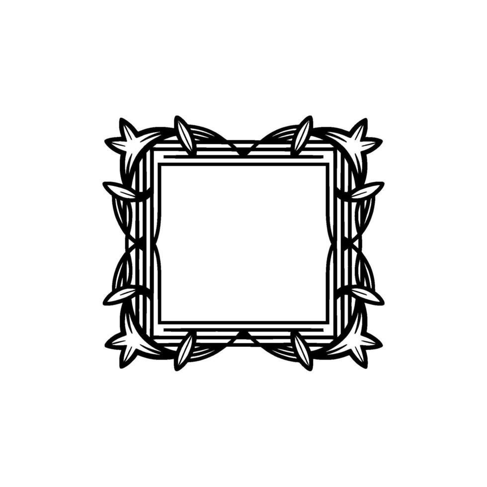 Elegant Floral Frame in Black and White, Art Deco Style. vector