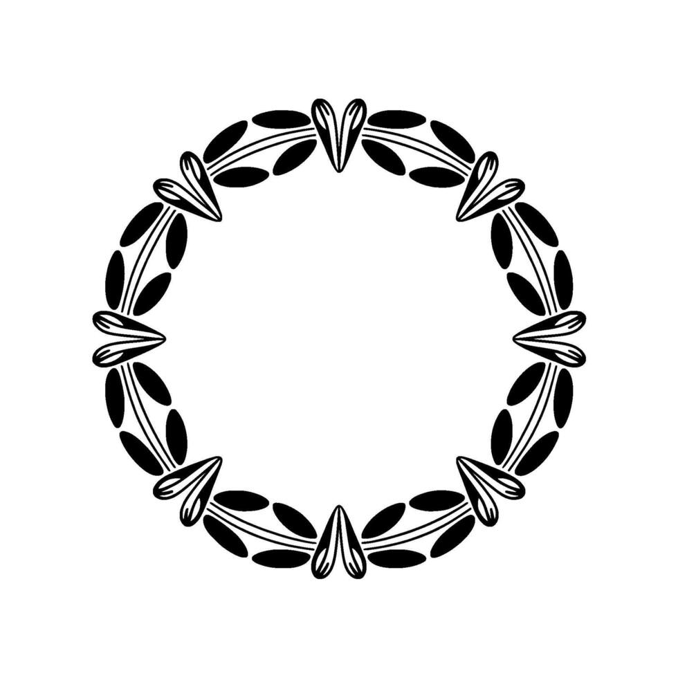 Elegant Circular Floral Frame, Black and White. vector