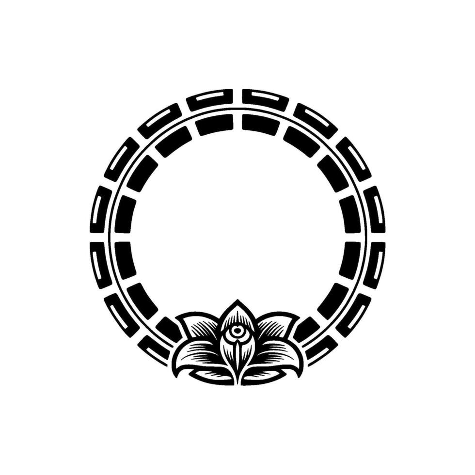 Ornamental Lotus Flower Mandala in Geometric Circle - Black White. vector