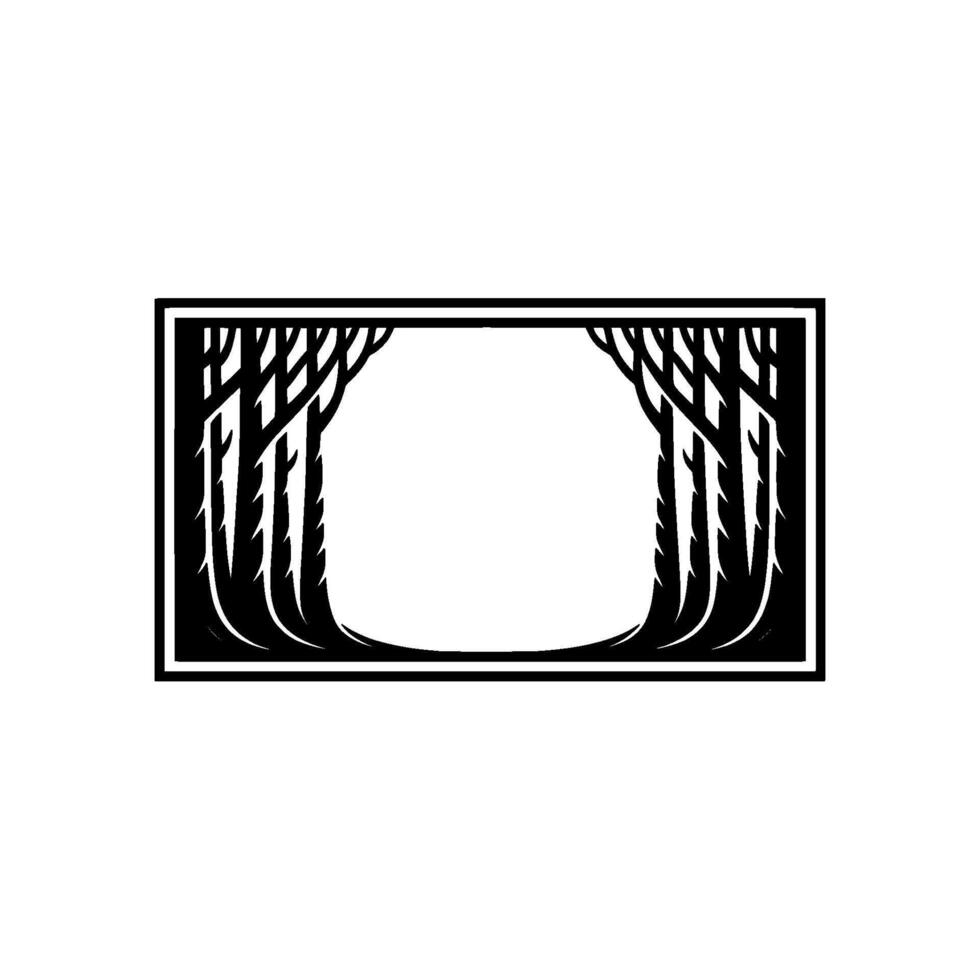 Minimalist Forest Frame Black and White Illustration. vector