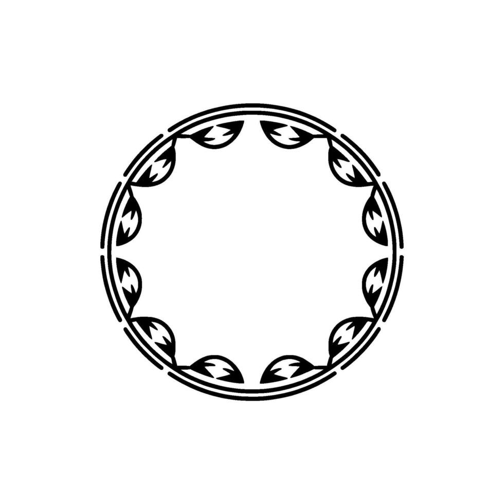 Minimalist Black Leaf Circle Border on White, Decorative Element. vector