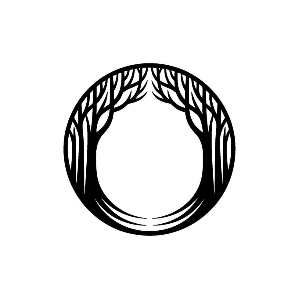 Minimalist Circle Tree , Black Silhouette, Nature Element. vector