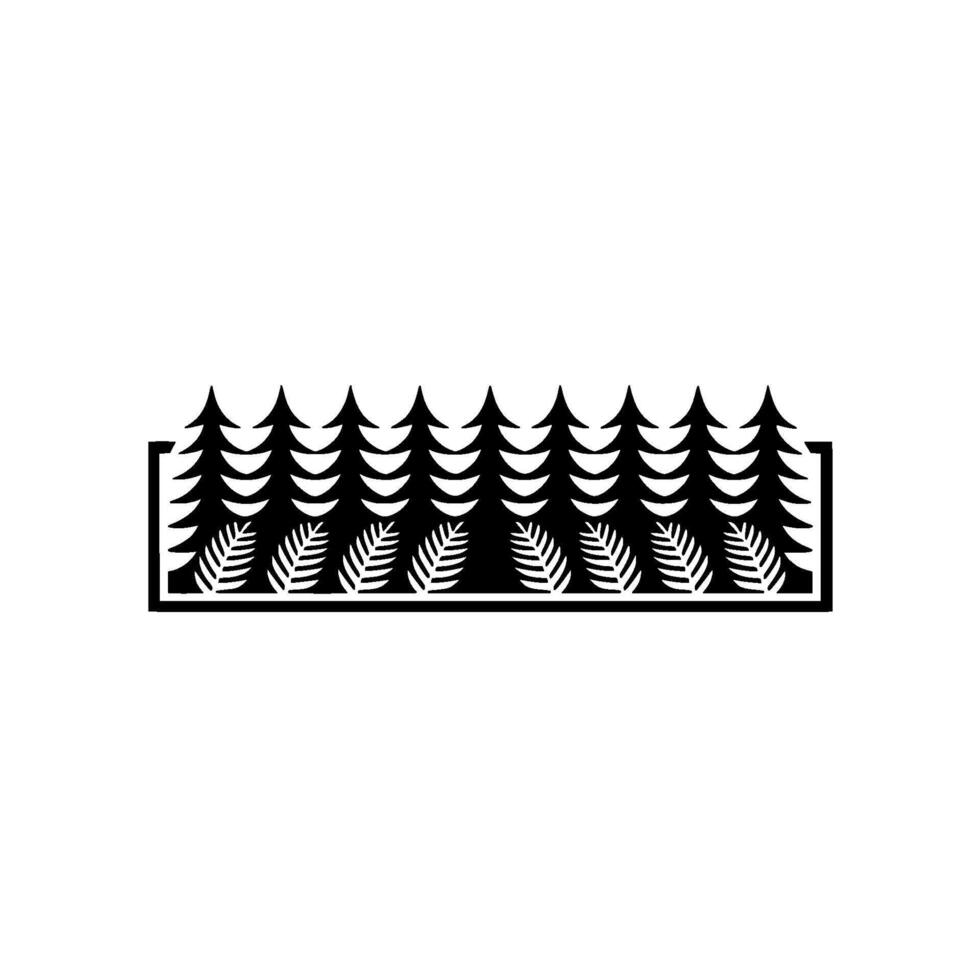 Minimalist Forest Silhouette Black White Nature Border. vector
