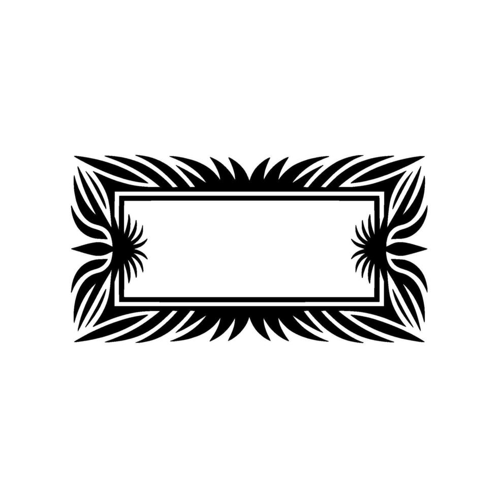 Black White Ornamental Rectangular Frame, Floral Border, Minimalist. vector