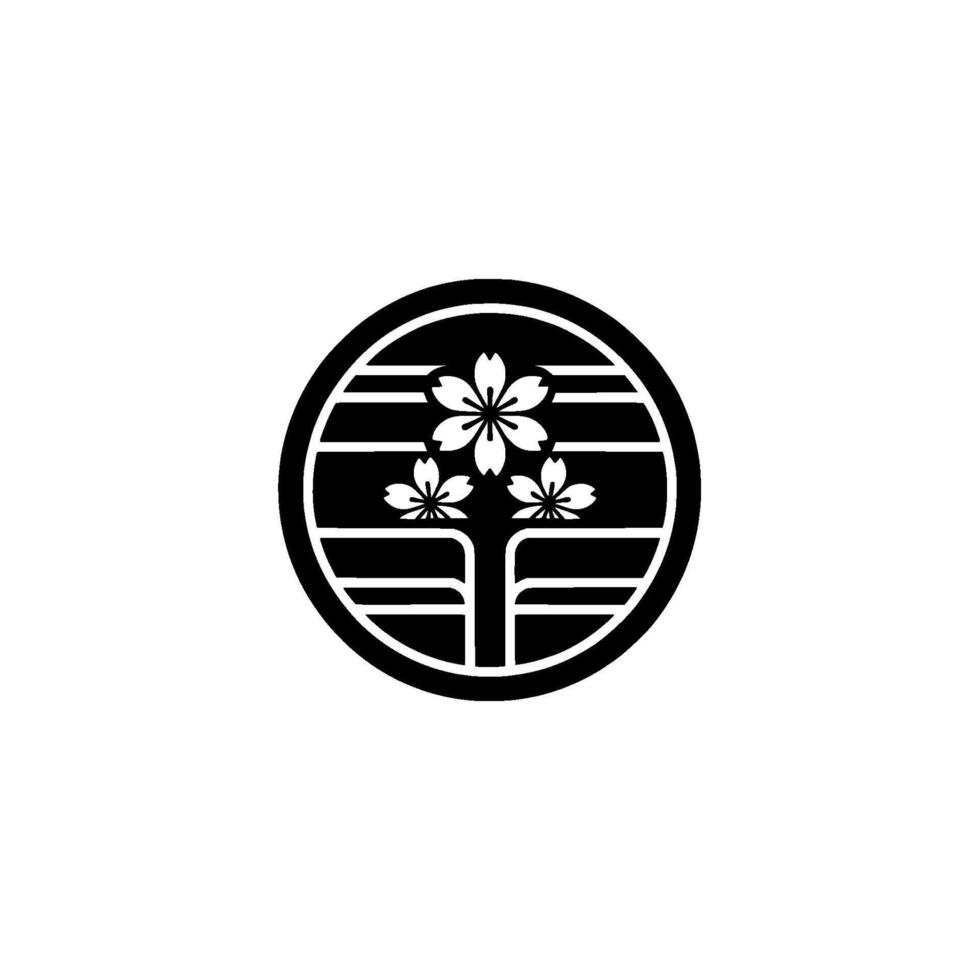 Elegant Japanese Cherry Blossom Crest, Minimalist. vector