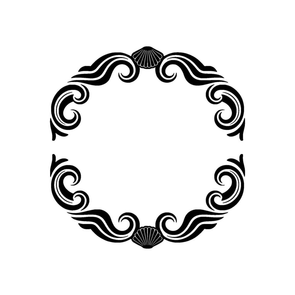 Elegant Black White Shell Swirl Ornament Decorative. vector