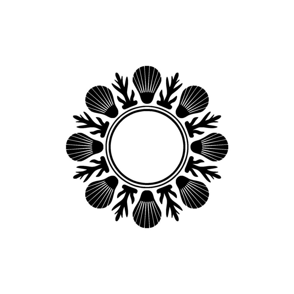 Elegant Black White Seashell Wreath for Logos Invitations. vector