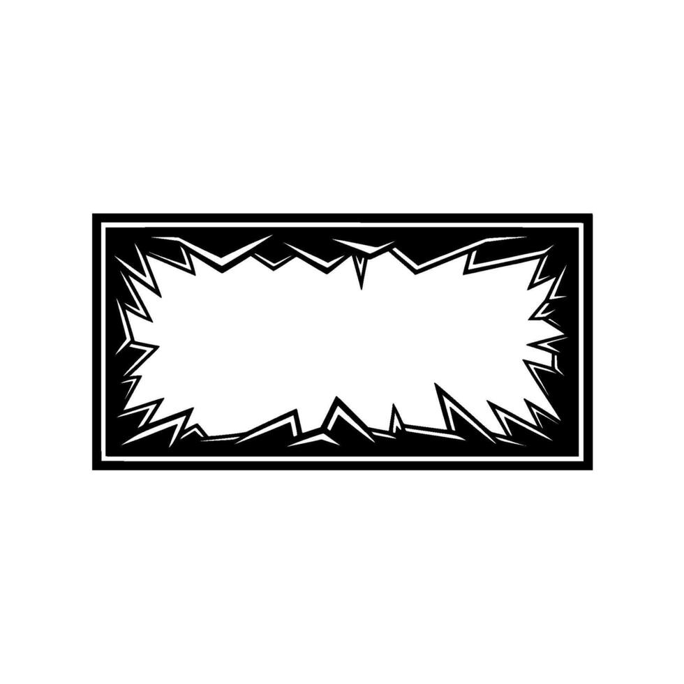 Fractured Frame Geometric Border with Broken Glass Effect in Black White. vector