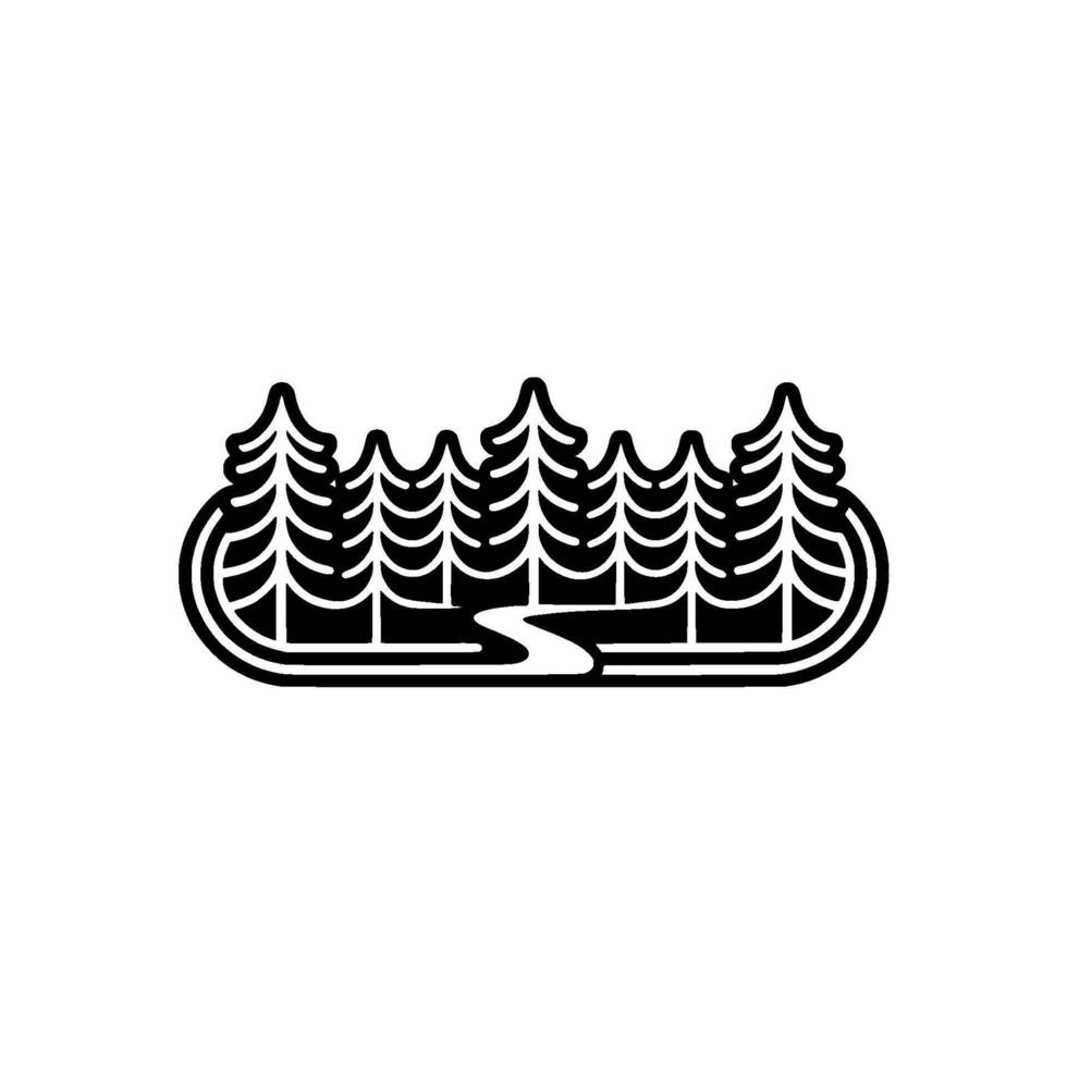 Minimalist Forest with River - Black and White Illustration. vector