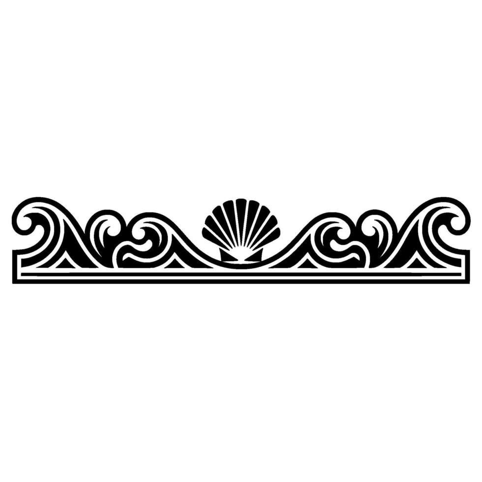 Elegant Ornament Seashell Waves, Black White. vector