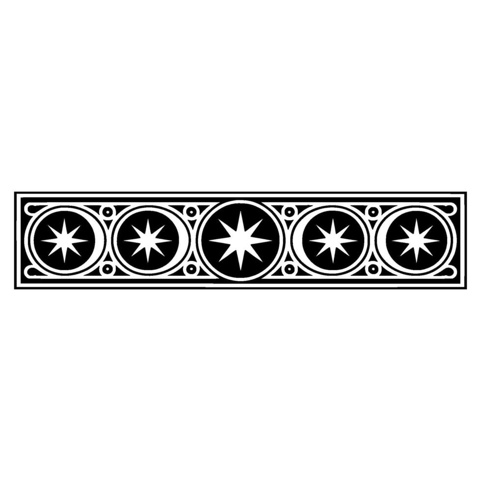 Celestial Border Ornament Monochrome Geometric Star. vector