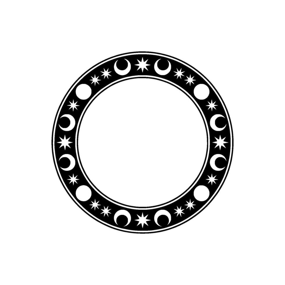 Celestial Circle Moon and Star Ornament, Minimalist. vector