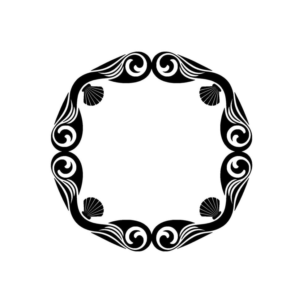 Art Deco Black and White Decorative Frame with Shells. vector