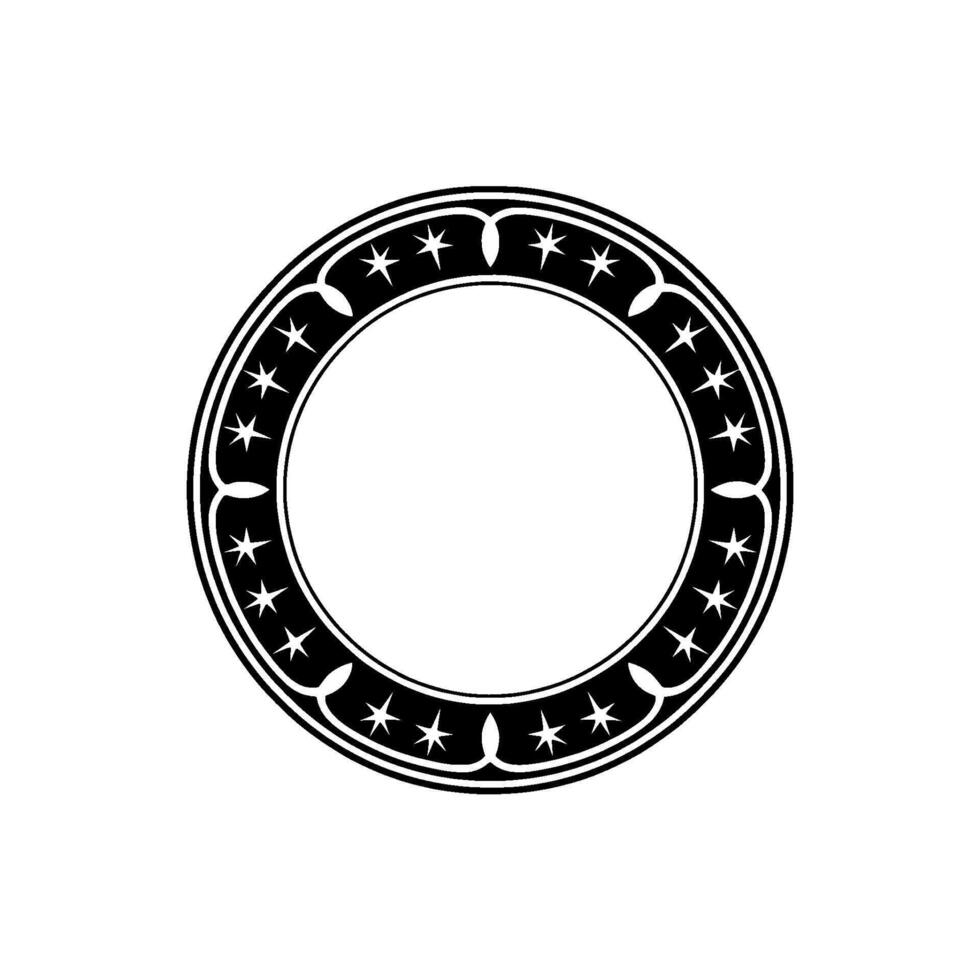 Decorative Star Circle Emblem - Black and White , Simple and Elegant. vector