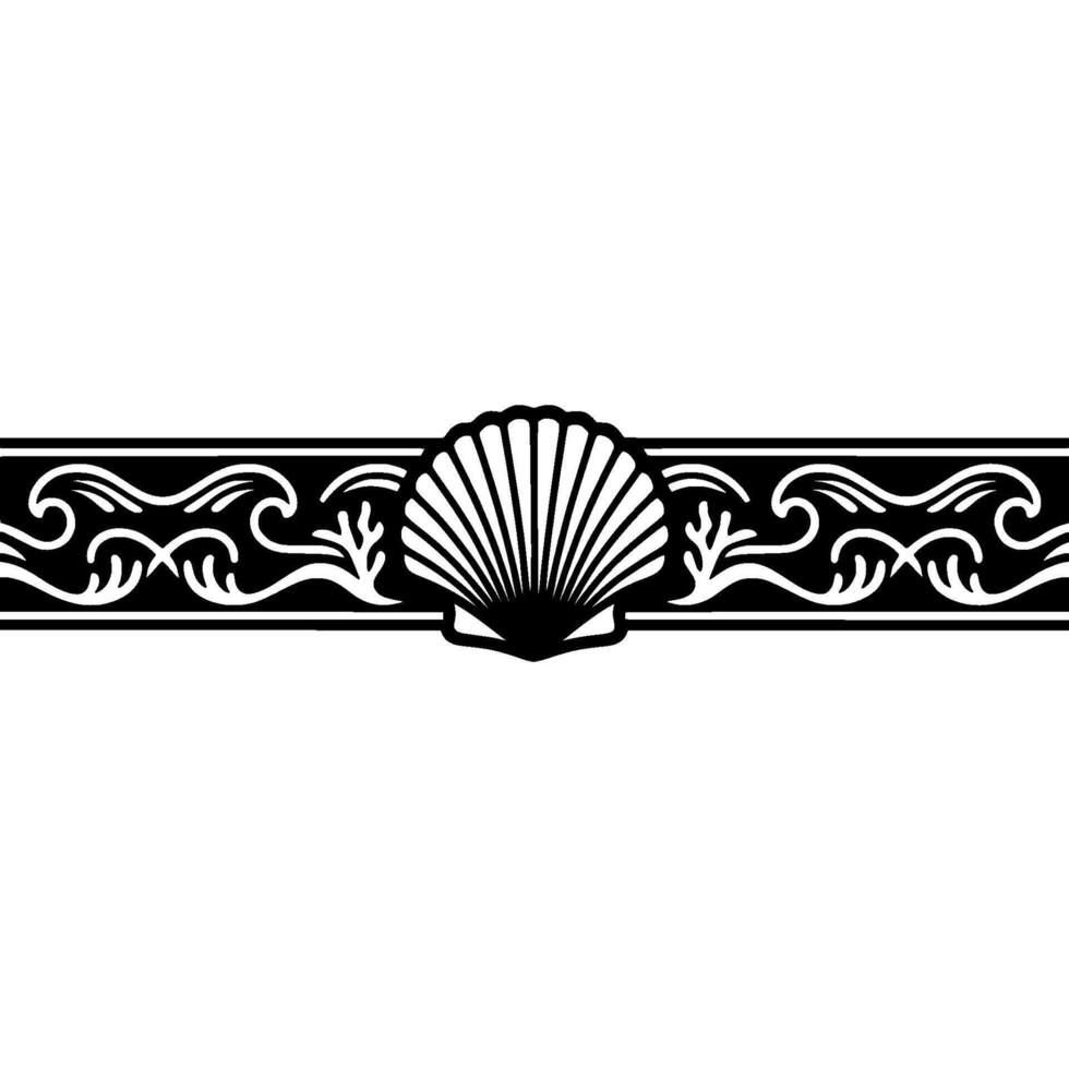 Elegant Seashell Ornament in Black White, Border. vector
