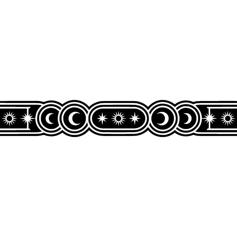 Celestial Border Black and White Ornament on Light Background. vector