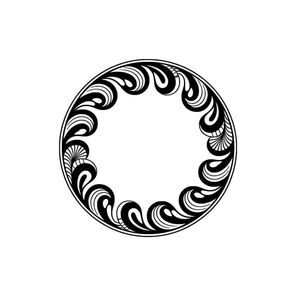 Ornate Circular Frame Black White Swirl , Minimalist Elegance. vector
