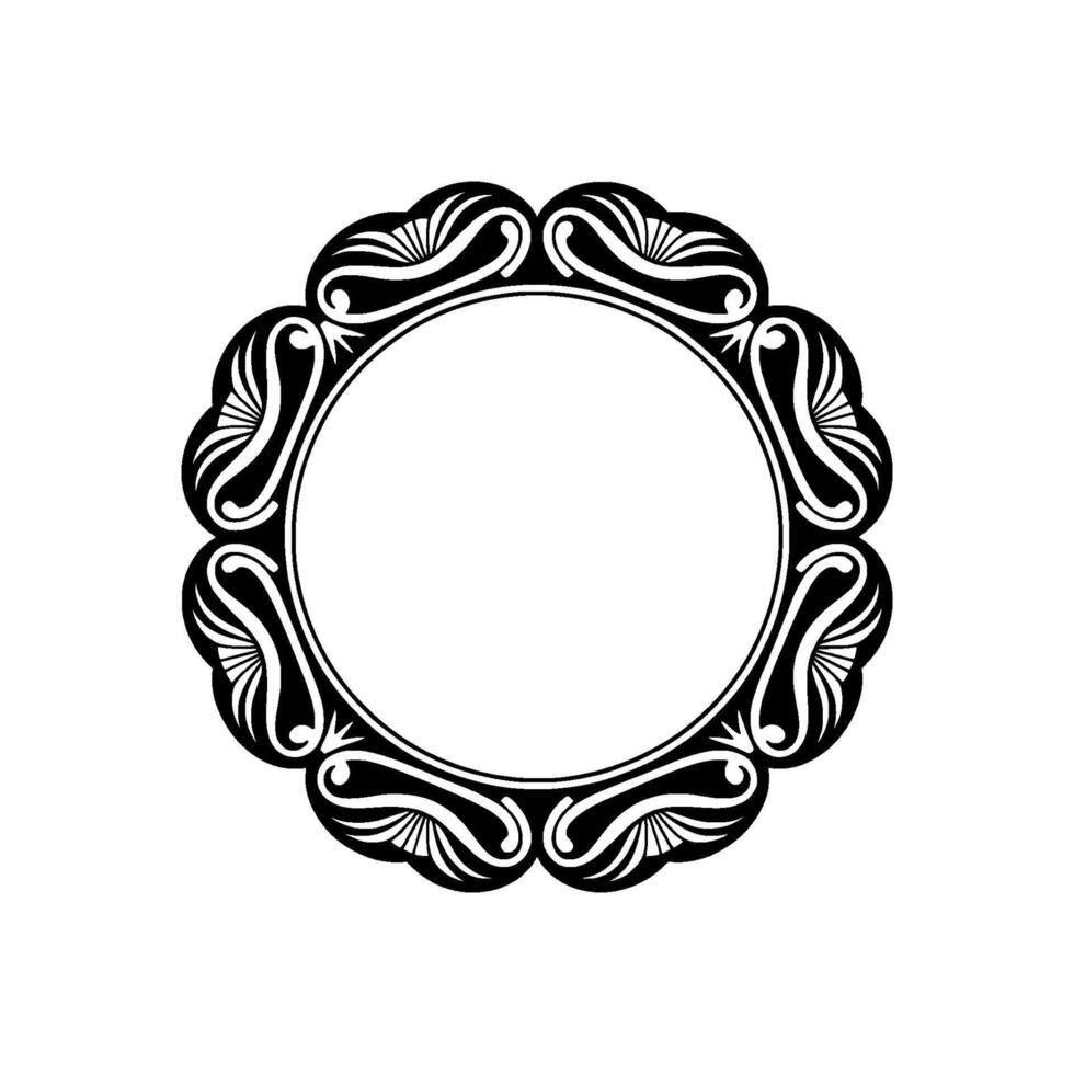 Decorative Black White Round Frame , Minimalist Elegance. vector