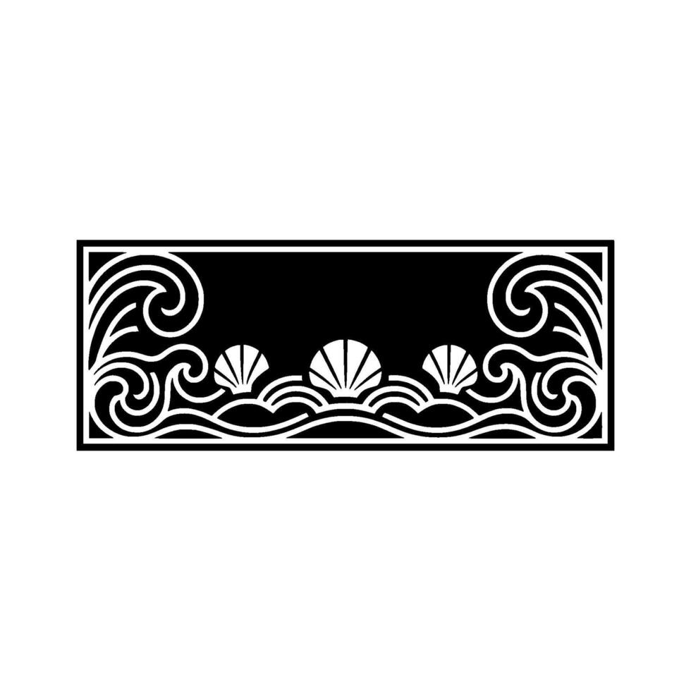 Minimalist Ocean Border with Shells, Black White. vector