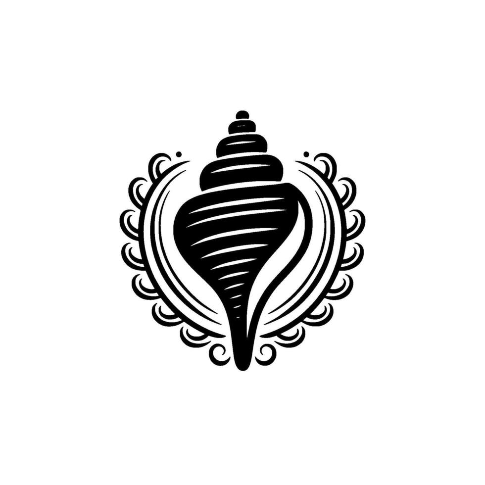 Elegant Black Seashell , Ornate Frame, Minimalist Style. vector