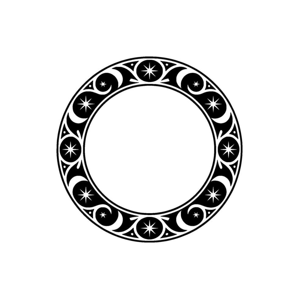 Celestial Circle Ornament Black White Decorative. vector
