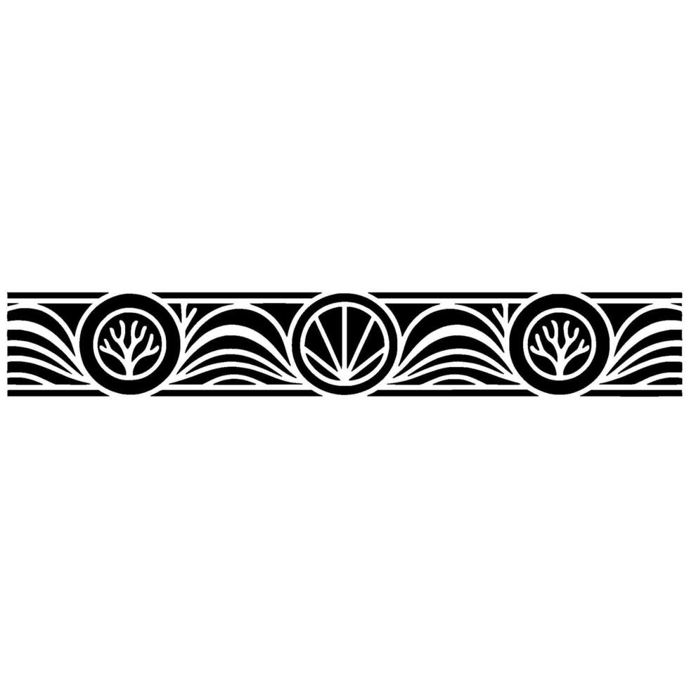 Abstract Geometric Border with Tree and Leaf Motif, Black on White. vector