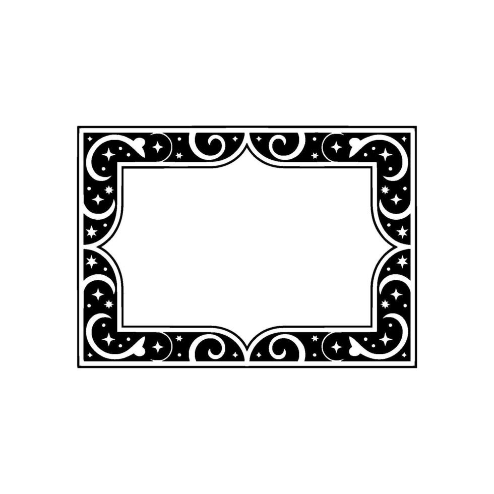 Elegant Celestial Frame Black White Ornament for Invitations. vector